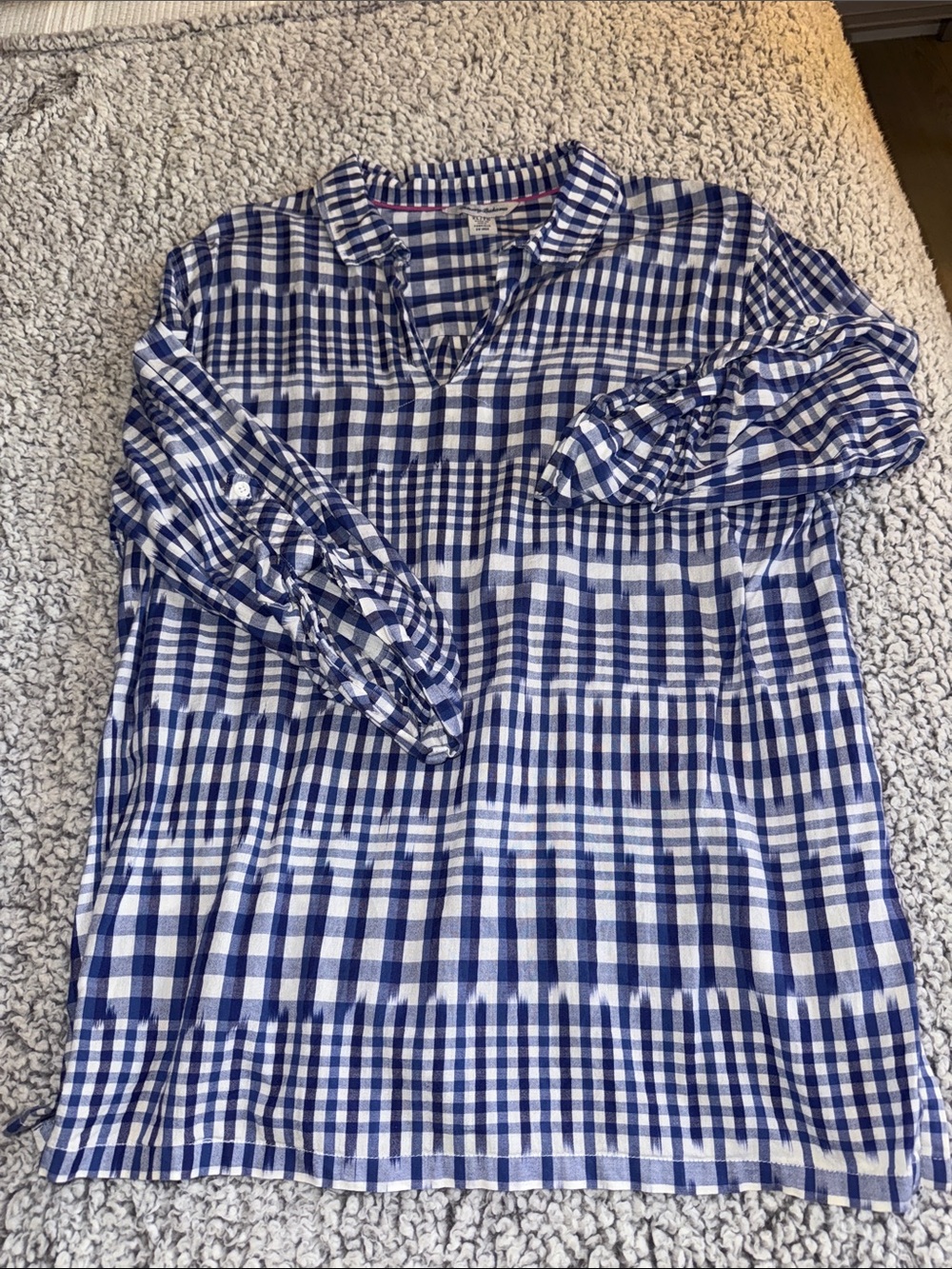 Blue and White Check Shirt - Casual Button-Front